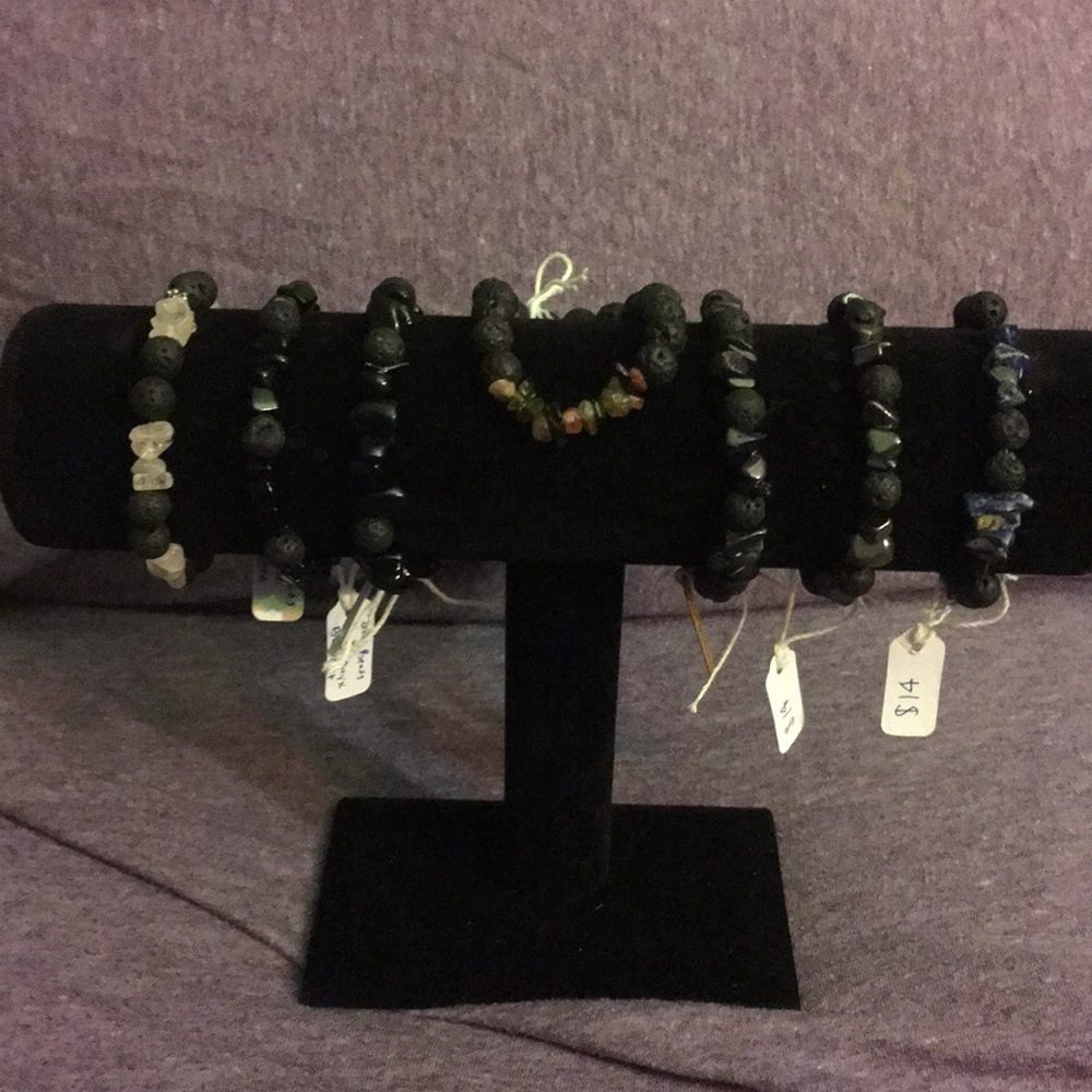 Handmade lava bead and gemstone bracelets